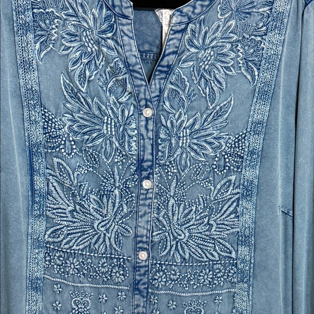Soft Surroundings Blue Embroidered Button-Up Blouse - Picture 4 of 6